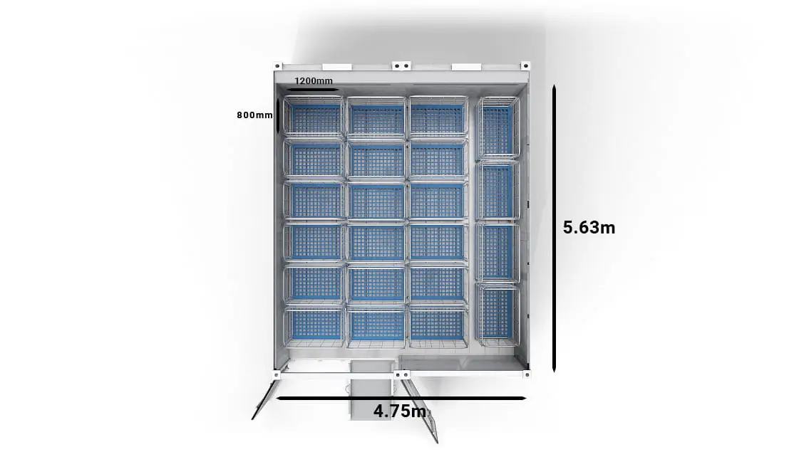 22 yük arabası bulunan 2 bölmeli 20 ft Arctic SuperStore