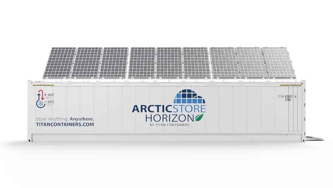 40ft ArcticStore Horizon yan taraf Güneş Panelleri ile 45 derece